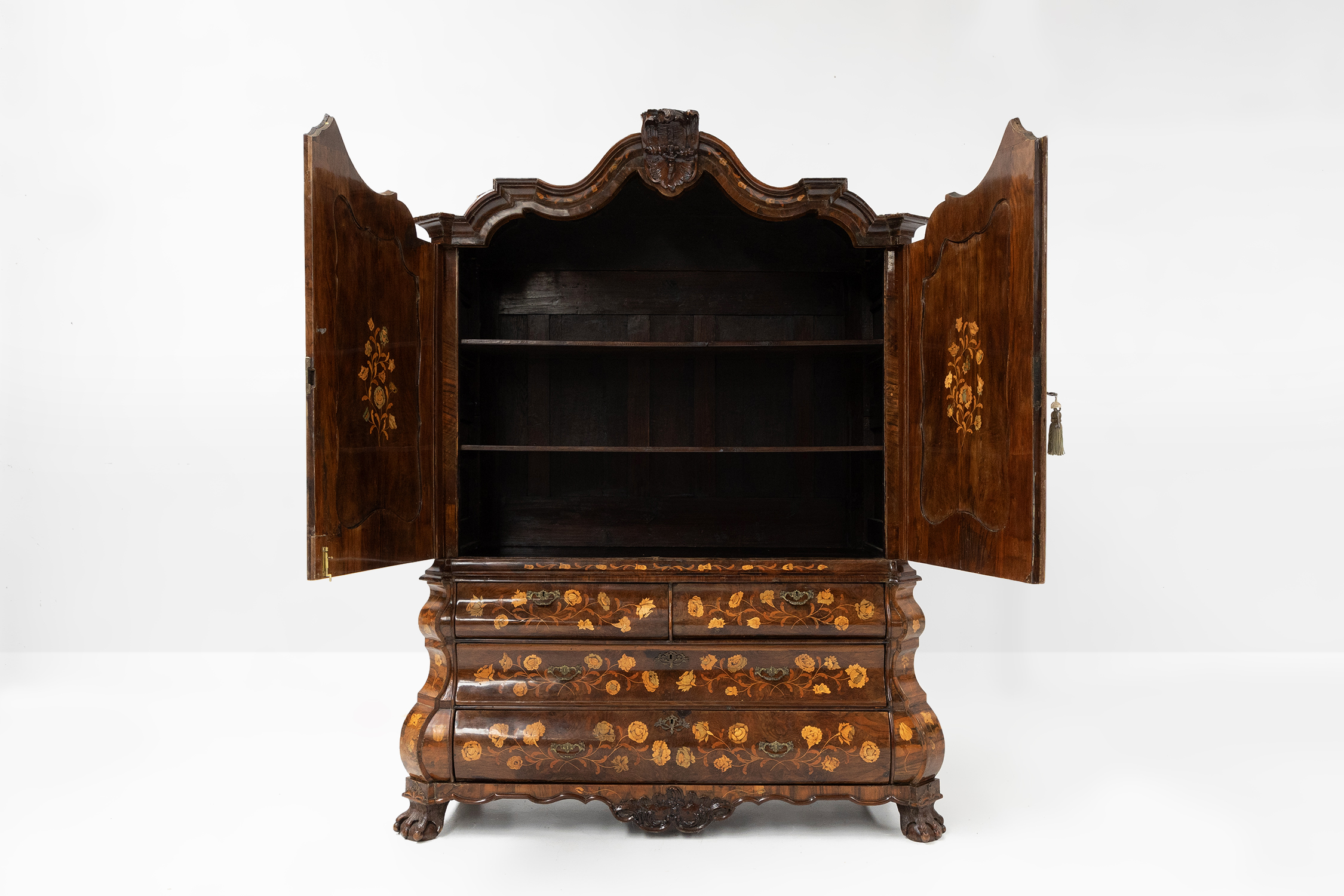 Dutch bombe two doors cabinet with floral marquetry, ca. 1750thumbnail